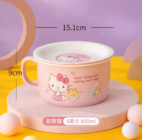Hello Kitty Dining Ceramic Bowl with a Cover 6"