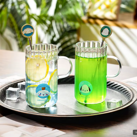 Sanrio Tall Ribbed Glass Cup Cinnamoroll 5"