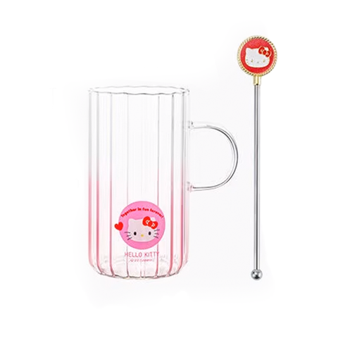 Sanrio Tall Ribbed Glass Cup Hello Kitty 5"