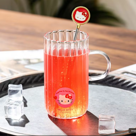 Sanrio Tall Ribbed Glass Cup Hello Kitty 5"