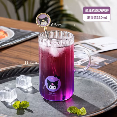 Sanrio Tall Ribbed Glass Cup Kuromi 5"