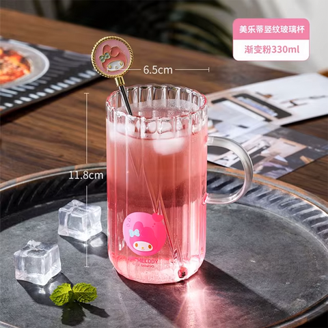 Sanrio Tall Ribbed Glass Cup My Melody 5"
