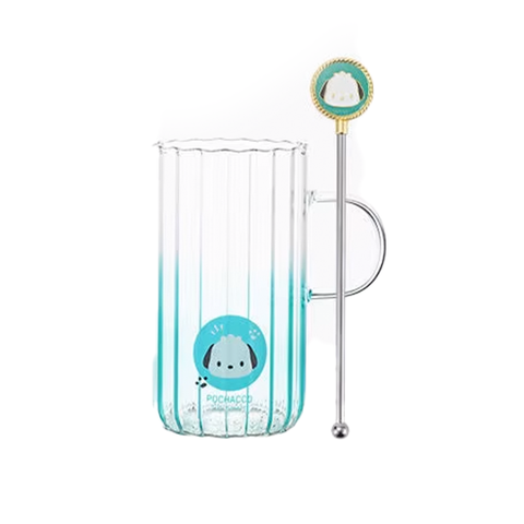 Sanrio Tall Ribbed Glass Cup Pochacco 5"