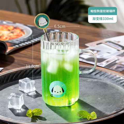 Sanrio Tall Ribbed Glass Cup Pochacco 5"